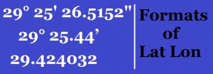 Format of Lat lon - Degree Minute Seconds, Degree Decimal Minutes, Decimal Degree format