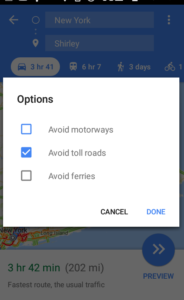 Google Map Routing - Avoid Tolls, ferries, Highways or Motorways