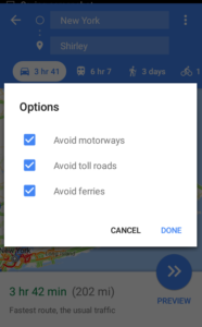 Google Map Routing - Avoid Tolls, ferries, Highways or Motorways