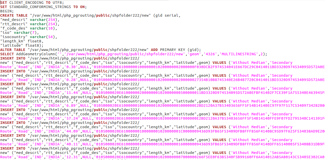 Convert- Shapefile Shp to SQL postgersql file