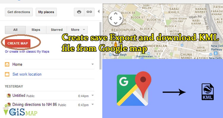 Create save Export and download KML file from Google map