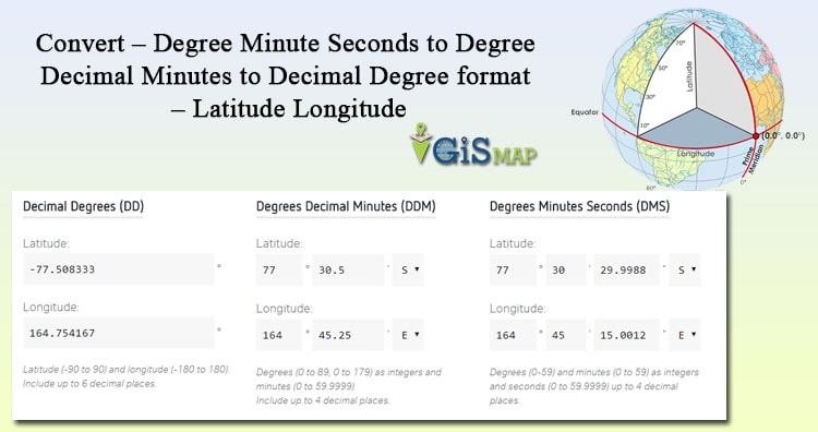 Convert – Degree Minute Seconds to Degree Decimal Minutes to Decimal Degree format – Latitude Longitude