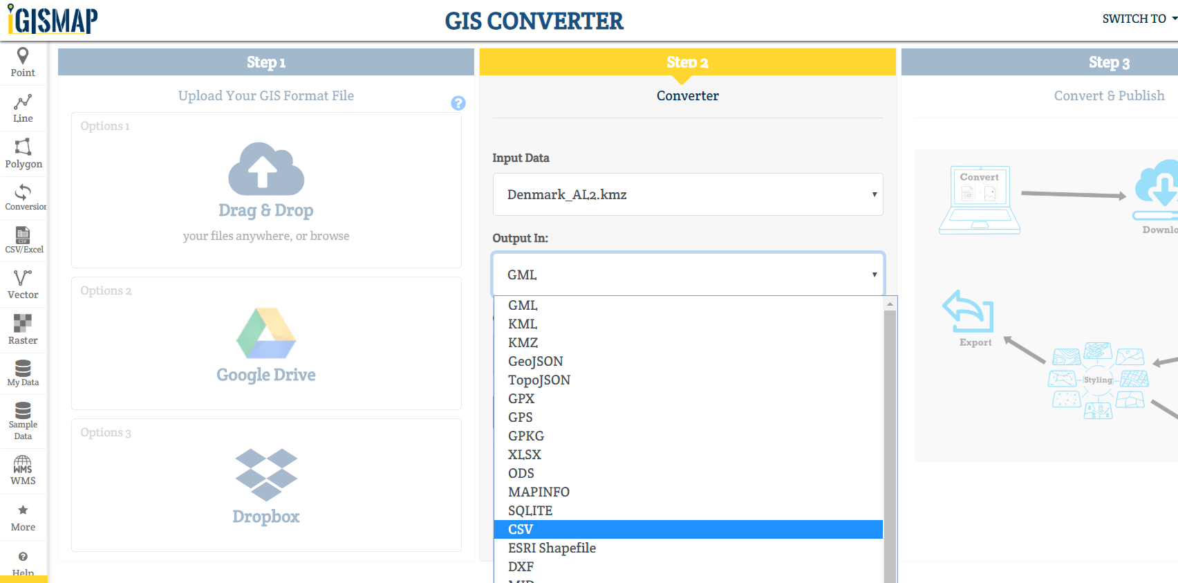 Convert KMZ to CSV