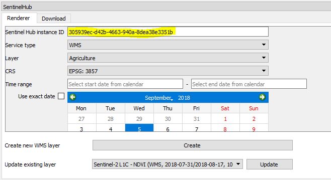 use sentinel hub in QGIS 3.2.1