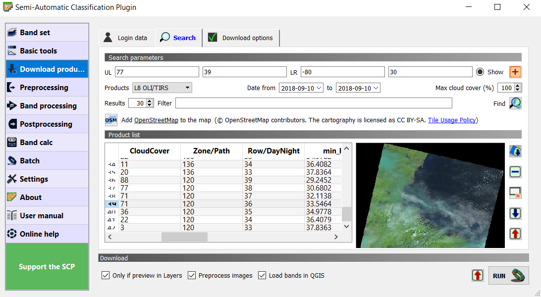 download Landsat 8 images in QGIS 3.2.1