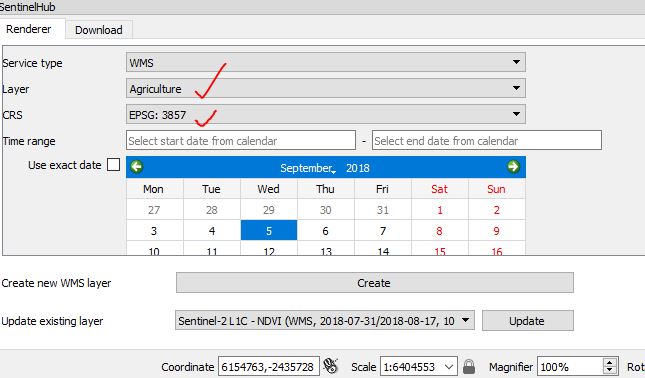 use sentinel hub in QGIS 3.2.1