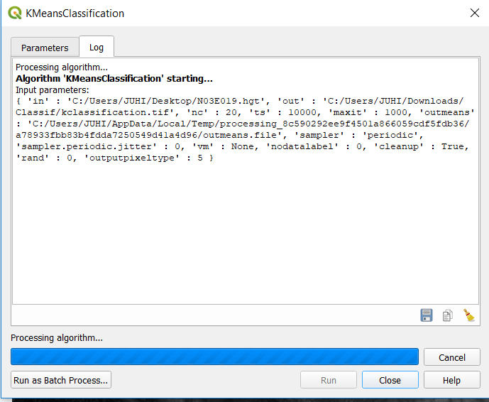 Unsupervised classification using KMeansClassification