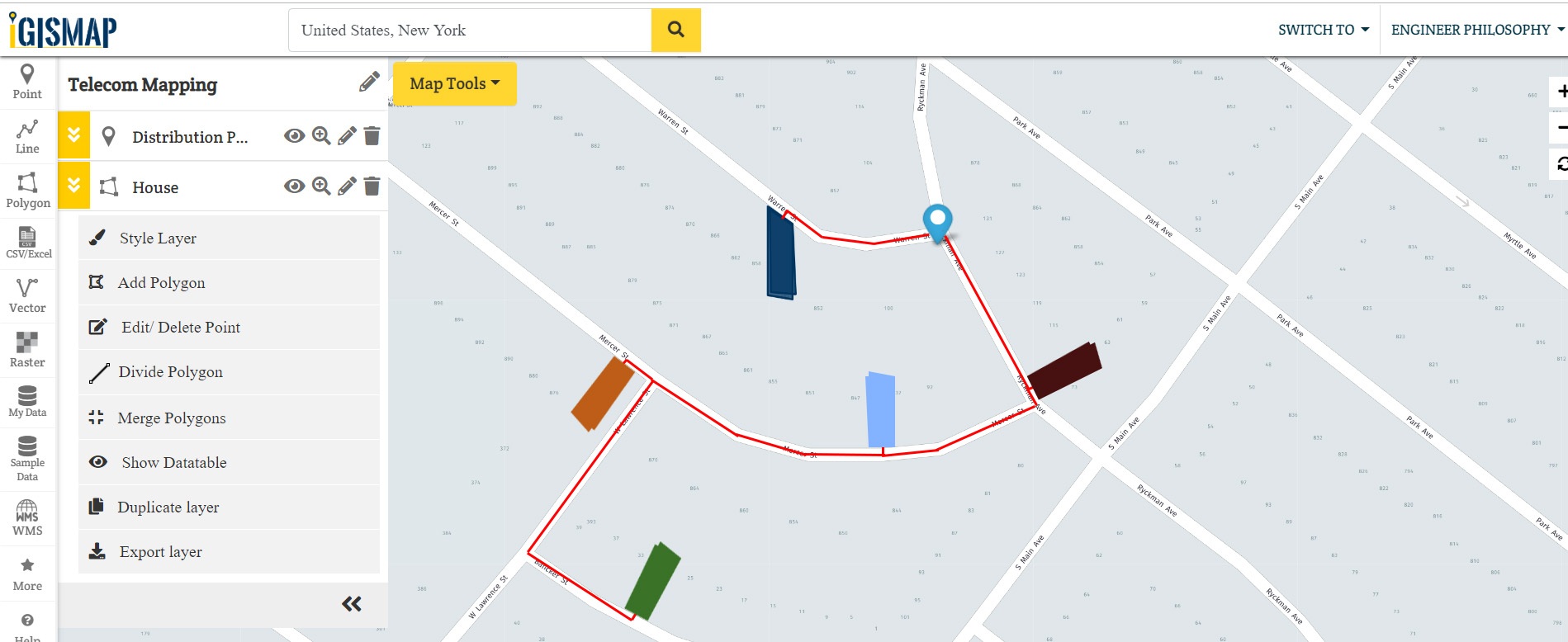 Locate DP Junctions, Ports, Fiber Cables, Connected Houses - GIS Telecom