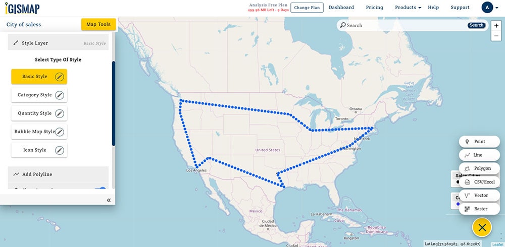 create line layer map shapefile