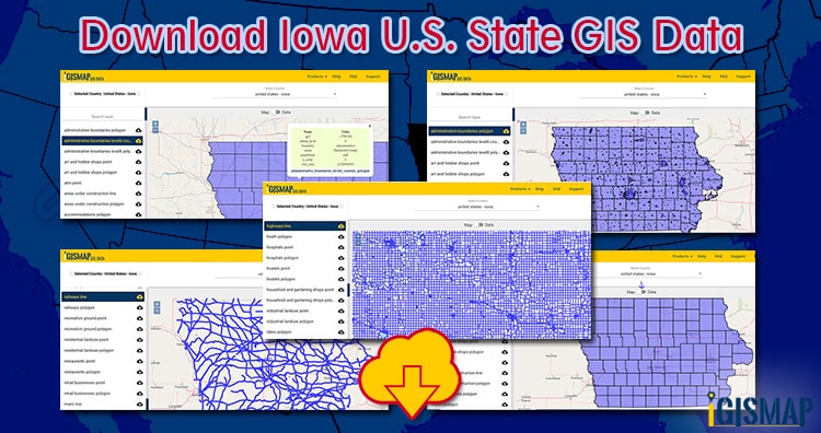 Download Iowa USA State GIS Data – Counties, boundaries, railways, highways line shapefile