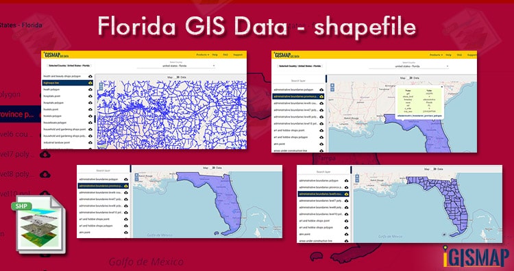 Florida GIS Data – shapefile, administrative boundary, polygon, county, highway, line map