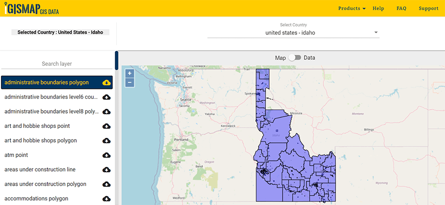 Download United States Idaho Counties Shapefile Highway Railway Line