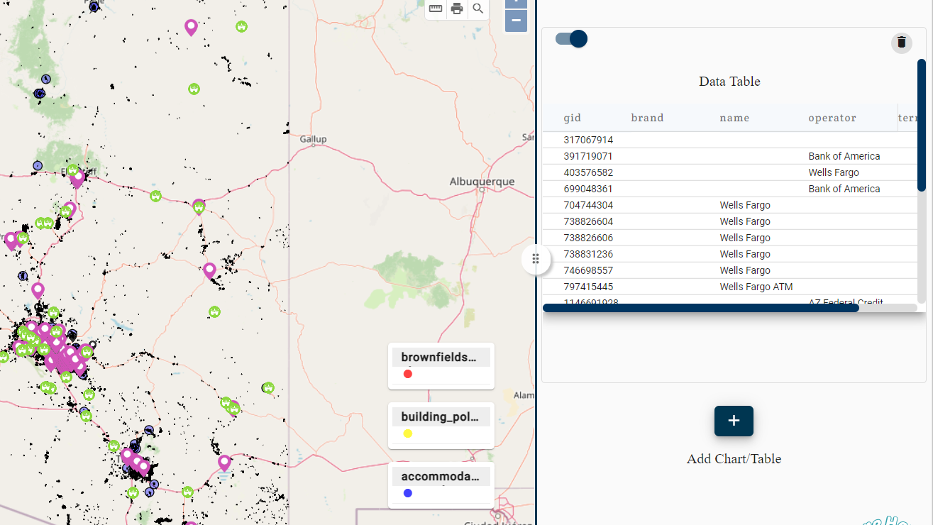 Interactive map with data table