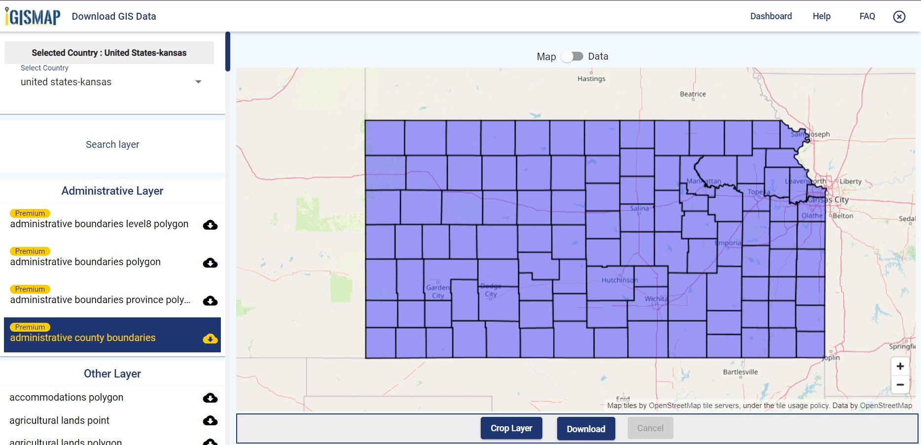 Download Kansas State GIS Data Counties, boundary, rail, highway line