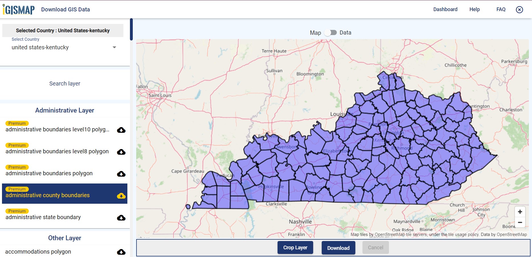 Download Kentucky State GIS Maps Boundary, Counties, Rail, highway