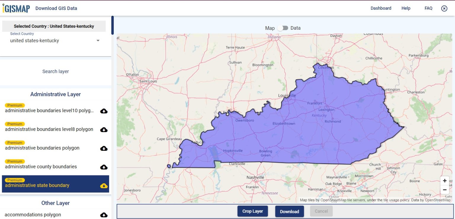 Download Kentucky State GIS Maps Boundary, Counties, Rail, highway