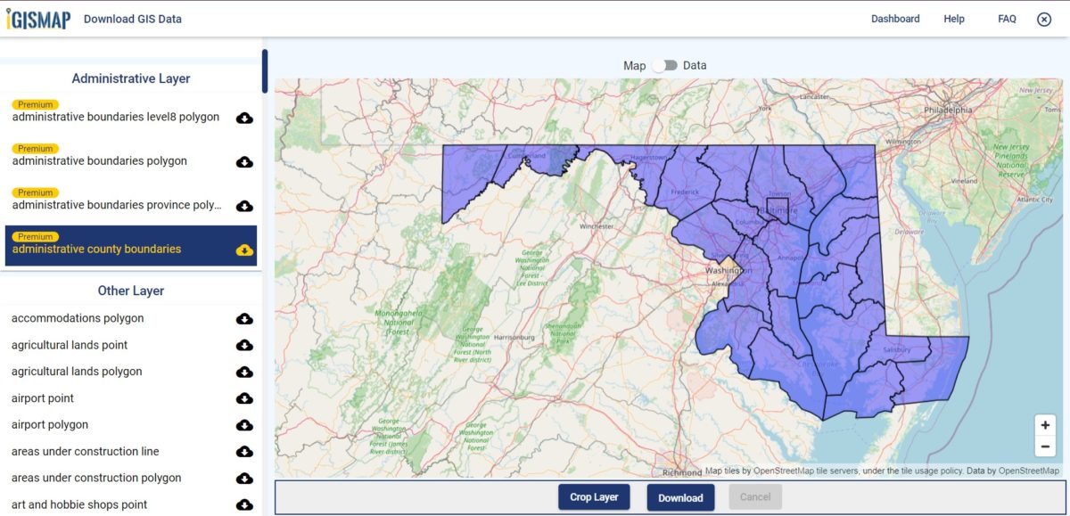 Download Maryland Counties GIS Data State Boundary, Rail, Highways Line