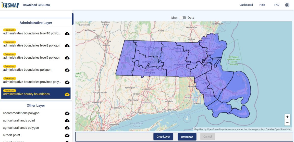 Download U.S. State Massachusetts GIS Data Boundary, Counties, Rail