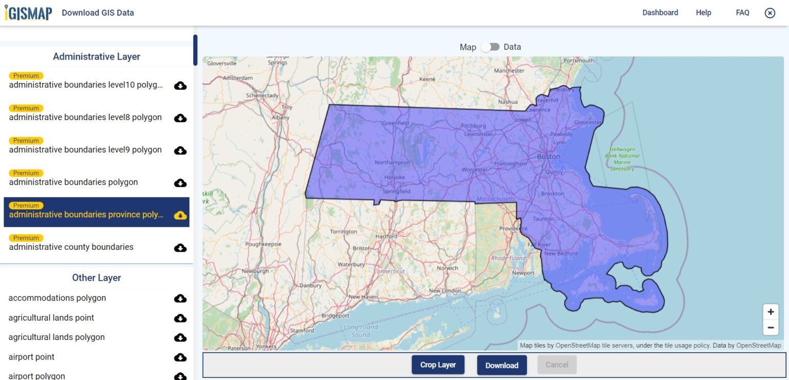 Download U.S. State Massachusetts GIS Data Boundary, Counties, Rail
