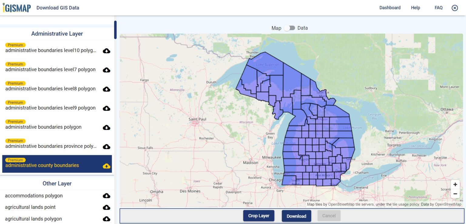 Download Michigan GIS Map boundary, county, rail, highway, shapefile