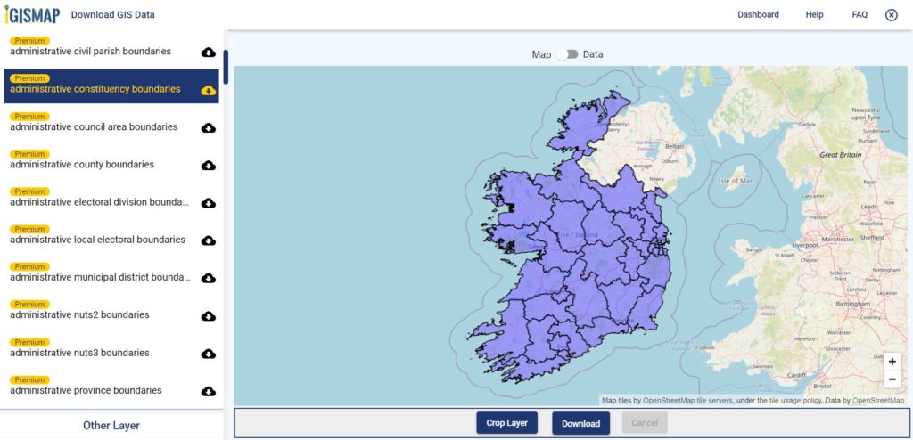 Ireland GIS Data - Parliament Constituency Boundaries