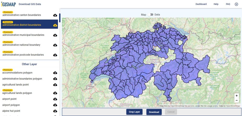 Switzerland GIS Data - District Boundaries