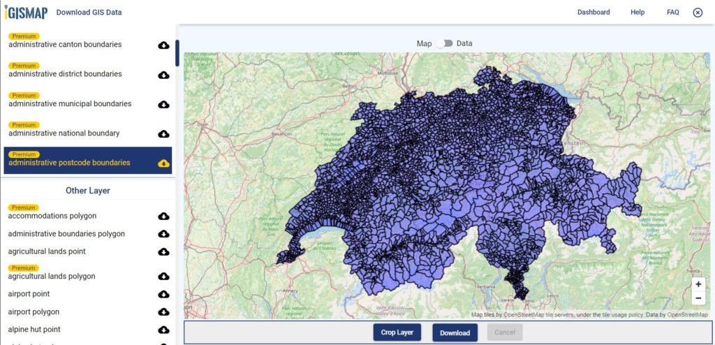 Switzerland GIS Data - Postcode Boundaries