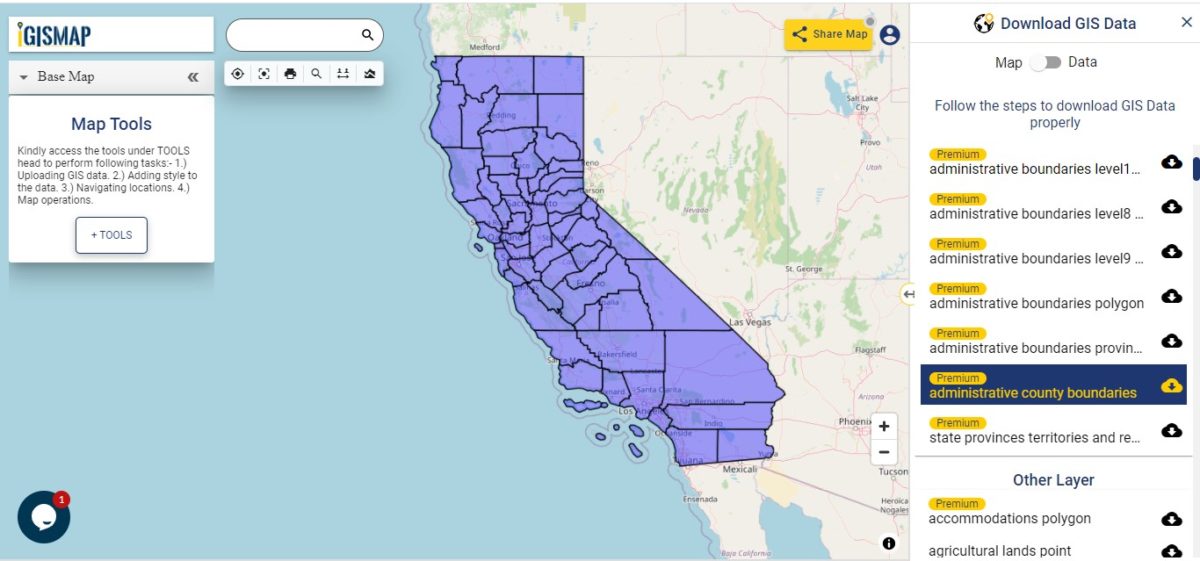 California GIS data shapefile, administrative boundary, county, rail