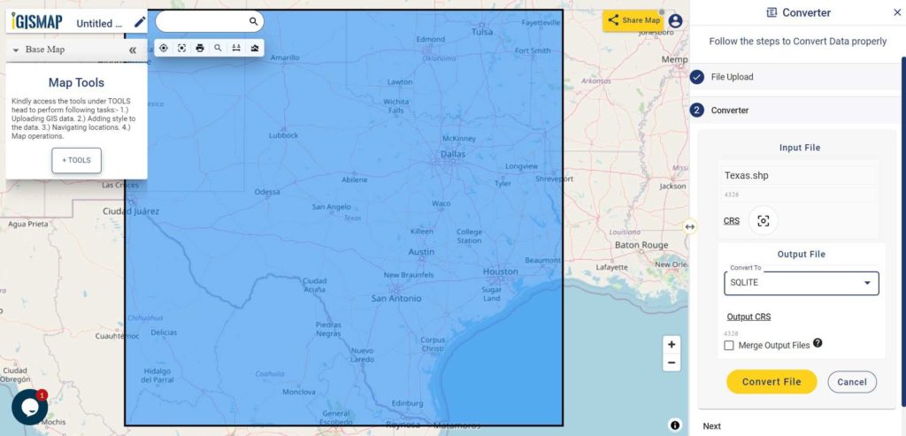 Shapefile SHP to SQlite conversion Converter Tool - SQLITE as Output Format