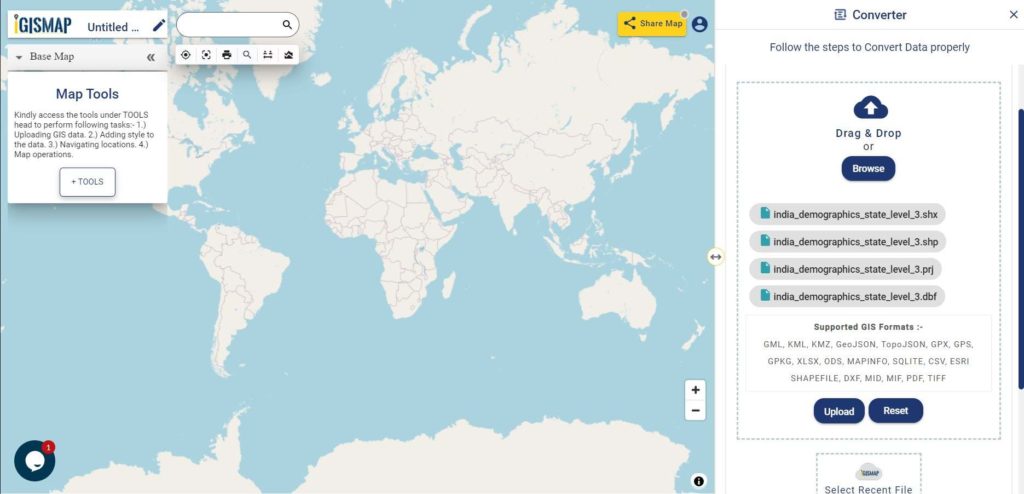 Convert Shapefile to TopoJSON Converter Tool - Upload Shapefile