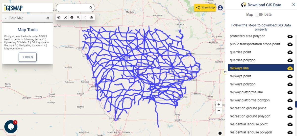Download Iowa USA State GIS Data Counties, boundaries, railways