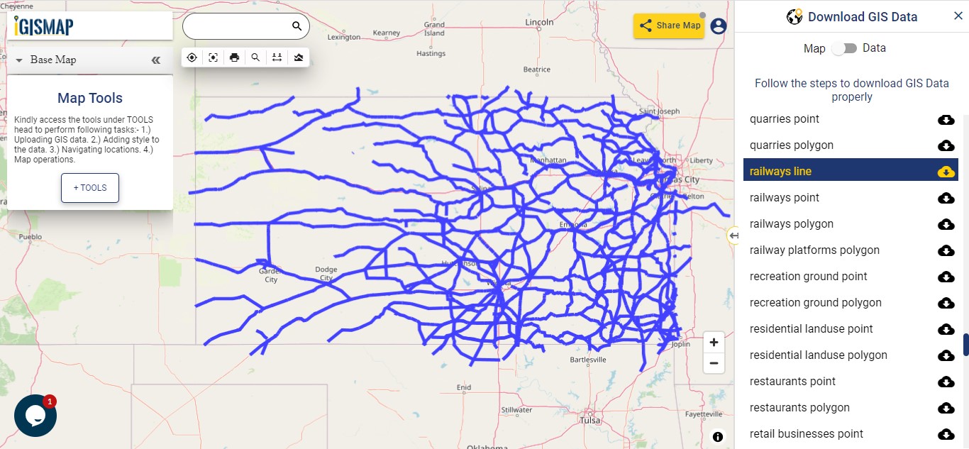 Download Kansas State GIS Data Counties, boundary, rail, highway line