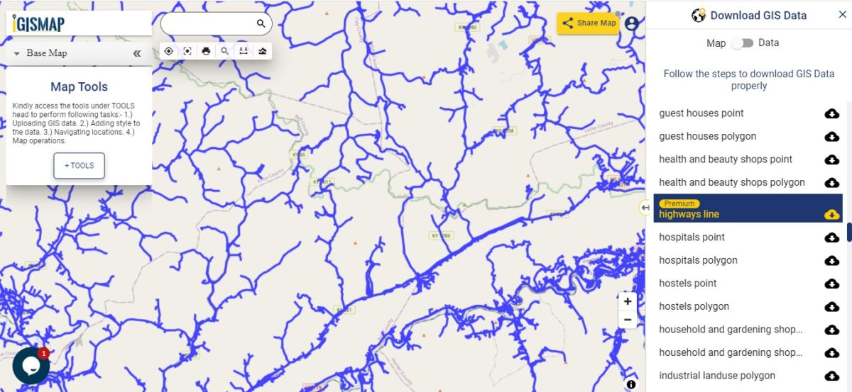 Download Kentucky State GIS Maps Boundary, Counties, Rail, highway