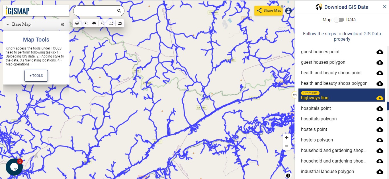 Download Kentucky State GIS Maps Boundary, Counties, Rail, highway