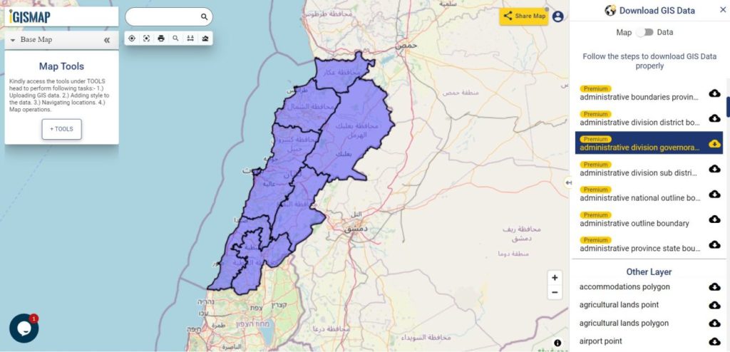 Lebanon Governorates Boundaries