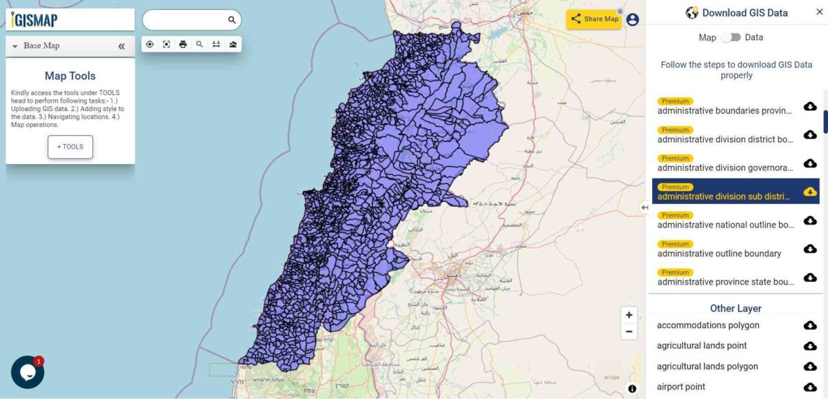 Lebanon Postcode Format Download Lebanon Administrative Boundary Shapefiles - Governorates ...