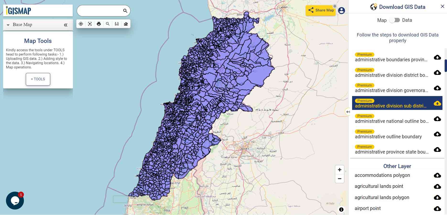 Download Lebanon Administrative Boundary Shapefiles Governorates