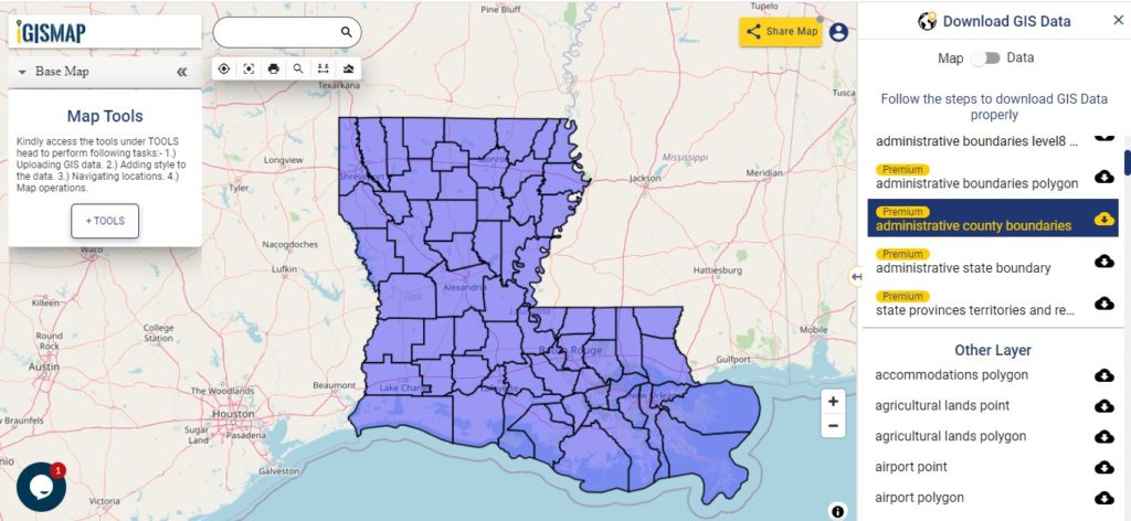 Louisiana GIS Data - County Boundary