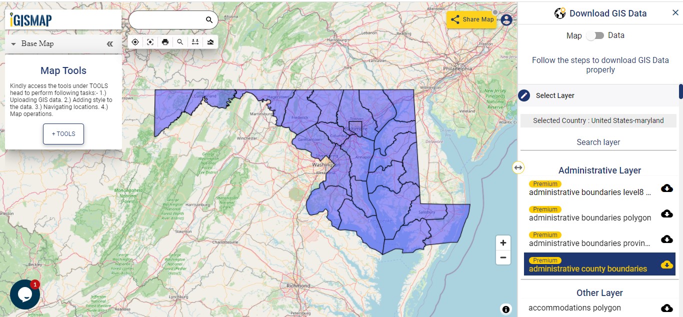 Download Maryland Counties GIS Data State Boundary, Rail, Highways Line