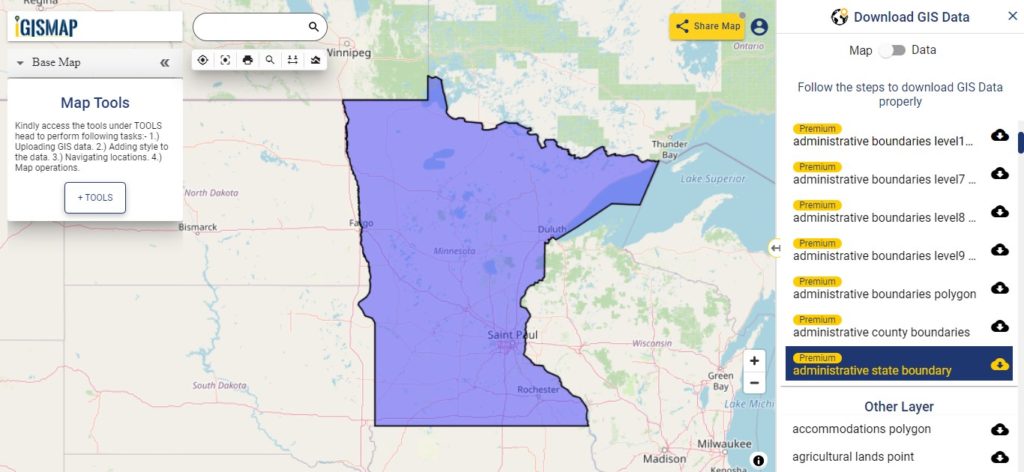 Maps of Minnesota and Iowa, St. Paul, Minnesota, and Milwaukee