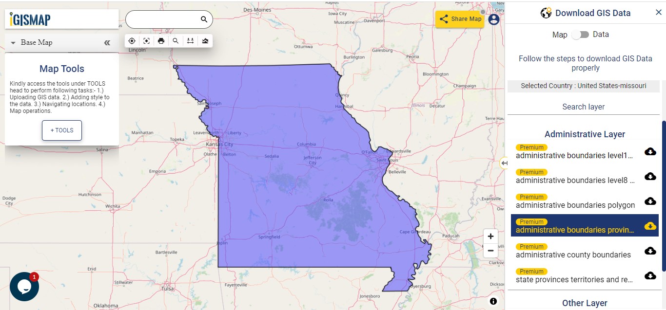 Download Missouri GIS Data Maps State, County Shapefile, Rail, highway