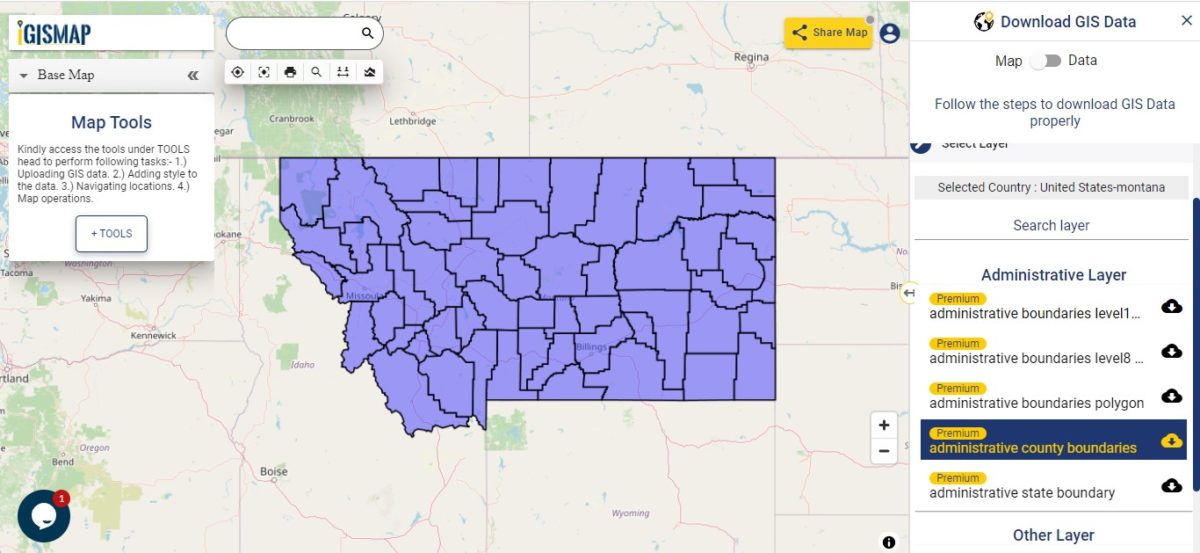 Download Montana State GIS Data County, rail, highway shapefile
