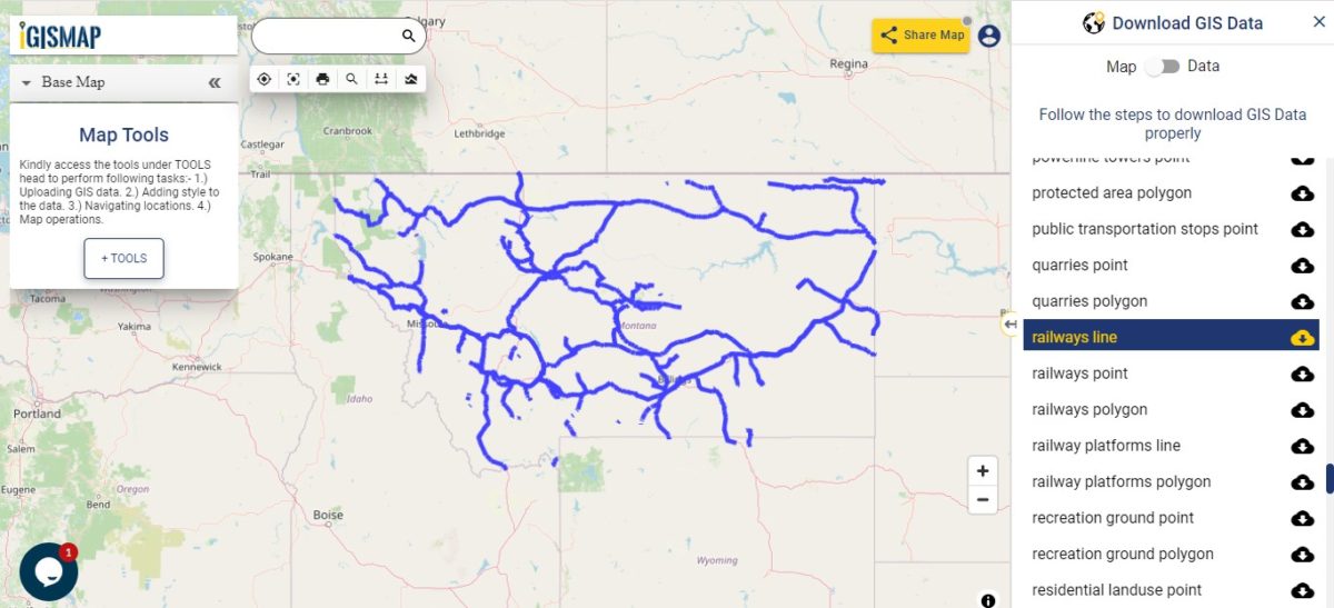 Download Montana State GIS Data County, rail, highway shapefile