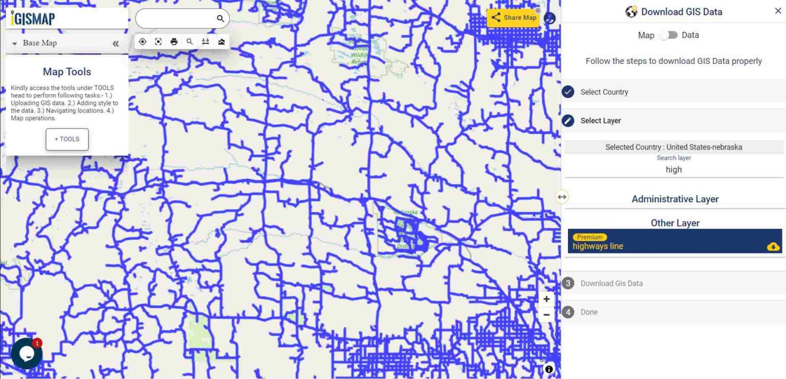 Download Nebraska State GIS Maps Boundary, Counties, Railway, Highway