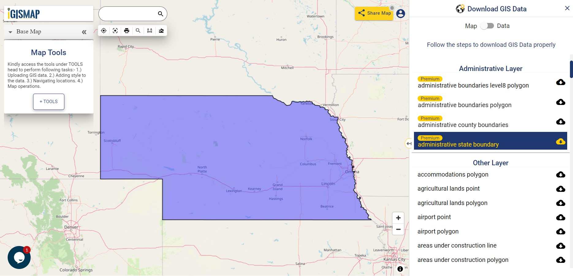 Download Nebraska State GIS Maps Boundary, Counties, Railway, Highway