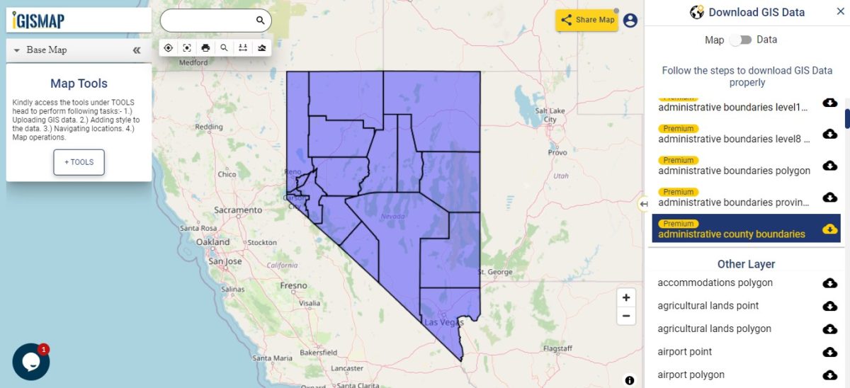 Download Nevada State GIS Maps Boundary, Counties, Rail, highway