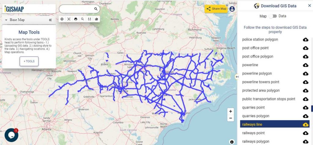 North Carolina GIS Data - Railway Lines