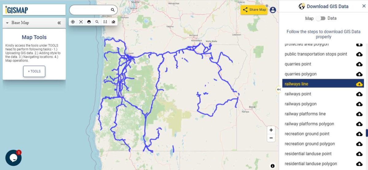 Download Oregon State GIS Maps Boundary, Counties, Rail, highway