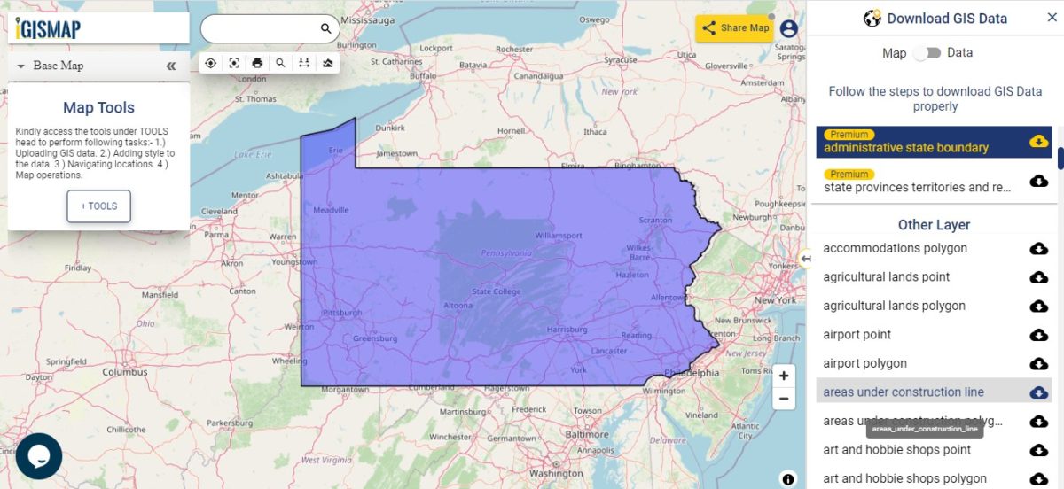 Download Pennsylvania State GIS Maps Boundary, Counties, Rail, highway