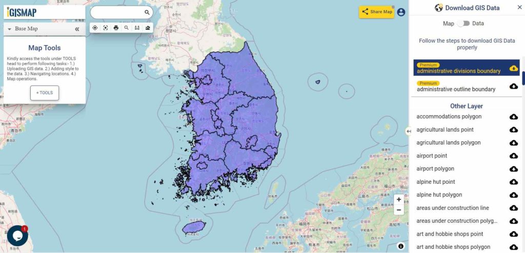 South Korea First Level Divisions Boundary